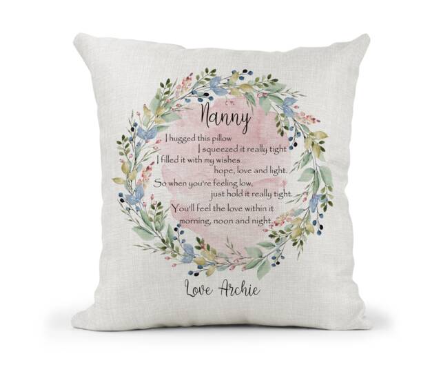 Personalised Hug Cushion, Gran Nan Nanny Grandma > Missing You, Christmas Birthday Gift Mothers Day - image 1