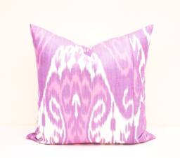 Orchid Cotton Ikat Pillow Cover, Handloom Cushion - 20x20 In - thumbnail 1