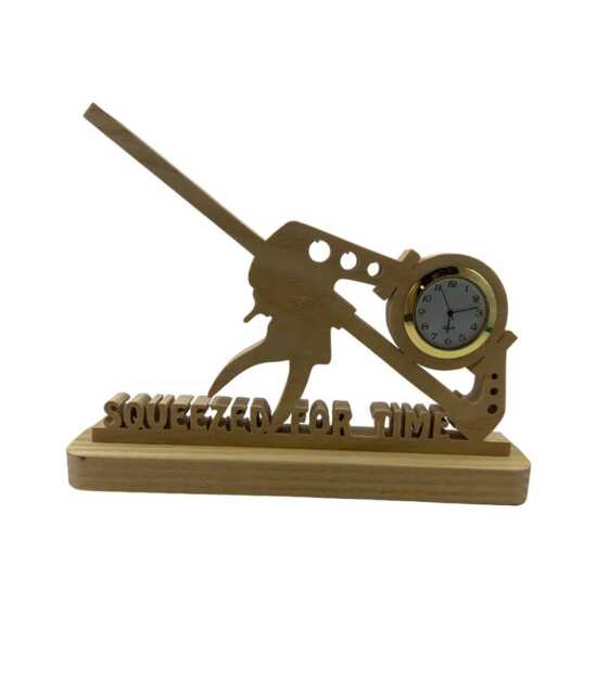 Handmade Ash Wood Bar Clamp Desk Clock - Squeezed For Time - image 1