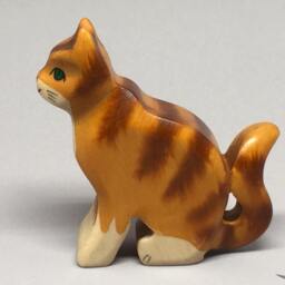 Toy Cat Tomcat Wooden Brown With Stripes Sitting Size 10, 5x5, 0x2, 2 cm - Bxhxs Approx. 30 Gr - thumbnail 2