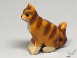 Toy Cat Tomcat Wooden Brown With Stripes Sitting Size 10, 5x5, 0x2, 2 cm - Bxhxs Approx. 30 Gr - thumbnail 1