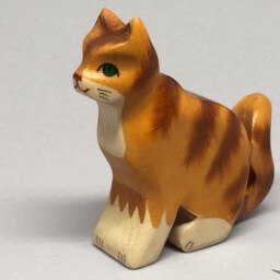 Toy Cat Tomcat Wooden Brown With Stripes Sitting Size 10, 5x5, 0x2, 2 cm - Bxhxs Approx. 30 Gr - thumbnail 3