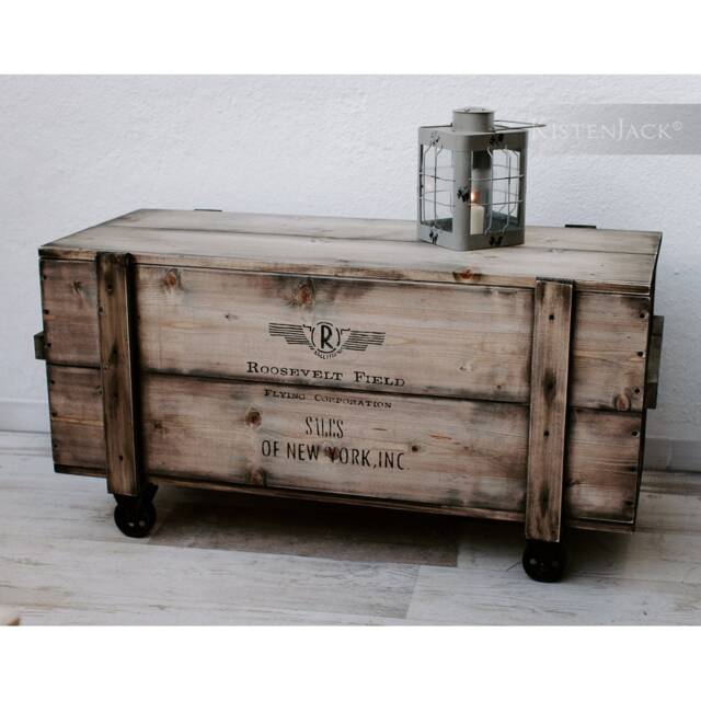 xl Wooden Crate Cargo Box Chest Bench Coffee Table Beverage On Vintage Rolls - image 1