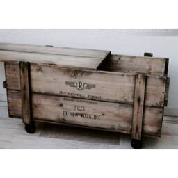 xl Wooden Crate Cargo Box Chest Bench Coffee Table Beverage On Vintage Rolls - thumbnail 3