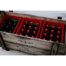 xl Wooden Crate Cargo Box Chest Bench Coffee Table Beverage On Vintage Rolls - thumbnail 2
