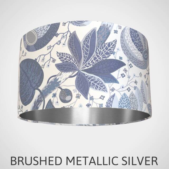 Blue & White Lampshade With Silver Interior Lining in Tropical Leaf Scandinavian Fabric, 25cm To 45cm Diameter Handmade By Vivid Shades - image 1