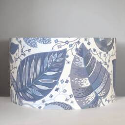 Blue & White Lampshade With Silver Interior Lining in Tropical Leaf Scandinavian Fabric, 25cm To 45cm Diameter Handmade By Vivid Shades - thumbnail 2