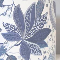 Blue & White Lampshade With Silver Interior Lining in Tropical Leaf Scandinavian Fabric, 25cm To 45cm Diameter Handmade By Vivid Shades - thumbnail 3