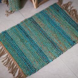 "Handmade Jute Hemp Rug Multicolor Indian Dhurrie - 1'4"" X 2'3" - thumbnail 2