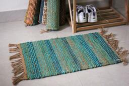 "Handmade Jute Hemp Rug Multicolor Indian Dhurrie - 1'4"" X 2'3" - thumbnail 1
