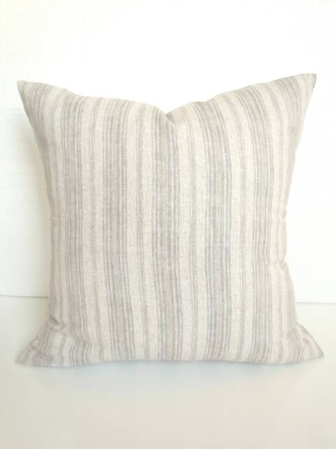 Sale Gray Pillows Grey Throw Pillow Covers Tan Striped Decorative Ticking Stripe .all Sizes - image 1
