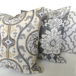 Sale Gray Pillows Grey Throw Pillow Covers Tan Striped Decorative Ticking Stripe .all Sizes - thumbnail 4