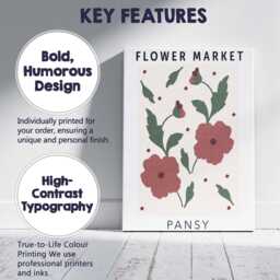 Rustic Pansy Flower Market Botanical Folk Art Print Canvas Wall Decor Picture Ready To Hang - thumbnail 2