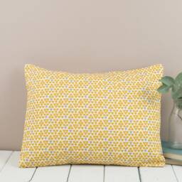 Yellow Cushion - Mustard & Grey Suits Pattern, Feather Pad, Mid Century Modern Design With Heart Detail, Yellow Throw Pillow For The Home - thumbnail 2
