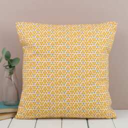 Yellow Cushion - Mustard & Grey Suits Pattern, Feather Pad, Mid Century Modern Design With Heart Detail, Yellow Throw Pillow For The Home - thumbnail 1