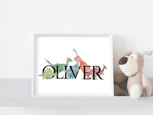Dinosaur Personalised Name Print, Boy's Picture, Bedroom - image 1