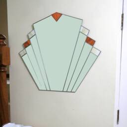 Art Deco Fan Mirror - Orange/Cream Stained Glass - thumbnail 2