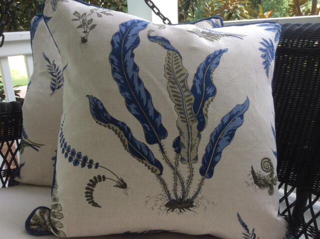 Gp & J Baker Linen Pillow Cover, Fern Botanical Print, Denim Blue - image 1