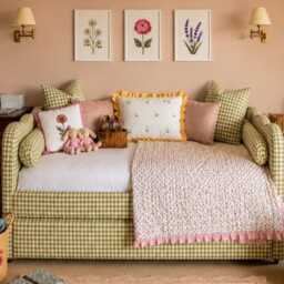 Personalised Daisy Name Cushion - Yellow Stripe Nursery Pillow, Heirloom Decor - thumbnail 4