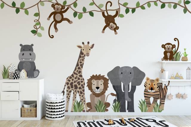 Safari Animals Wall Decals Jungle Nursery Decor, Repositionable Stickers - image 1