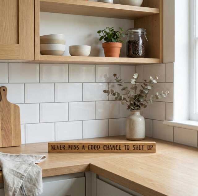 Never Miss A Good Chance To Shut Up - Oak Shelf Sitter, Rustic Wood Decor - image 1