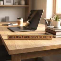 Never Miss A Good Chance To Shut Up - Oak Shelf Sitter, Rustic Wood Decor - thumbnail 2