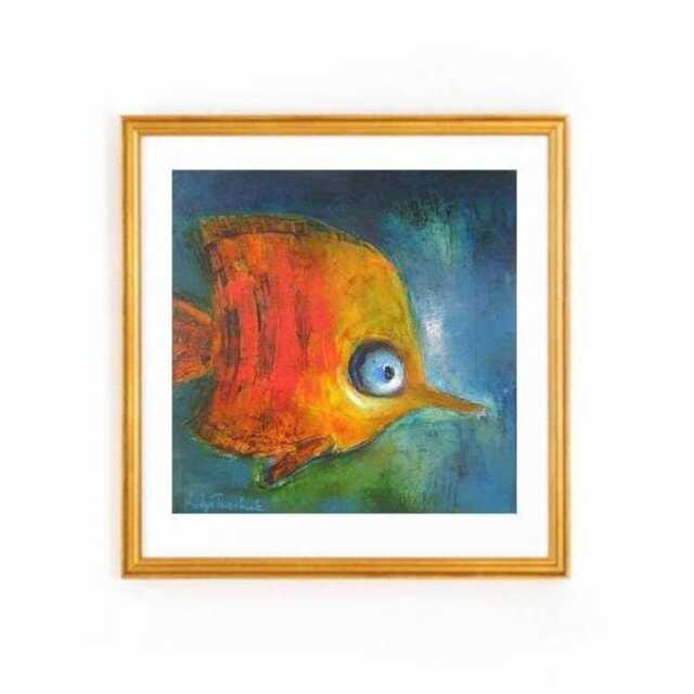 Tropical Fish Abstract Wall Art Print Ocean Creature Nursery Decor, Trquoise & Orange Artwork - image 1