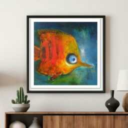 Tropical Fish Abstract Wall Art Print Ocean Creature Nursery Decor, Trquoise & Orange Artwork - thumbnail 2