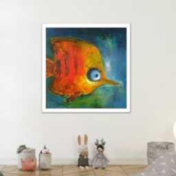 Tropical Fish Abstract Wall Art Print Ocean Creature Nursery Decor, Trquoise & Orange Artwork - thumbnail 4