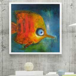 Tropical Fish Abstract Wall Art Print Ocean Creature Nursery Decor, Trquoise & Orange Artwork - thumbnail 3