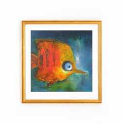 Tropical Fish Abstract Wall Art Print Ocean Creature Nursery Decor, Trquoise & Orange Artwork - thumbnail 1
