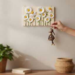 Handmade Daisy Key Holder Rustic Floral Entryway Organizer - thumbnail 3