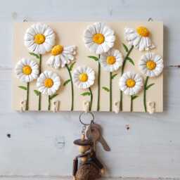Handmade Daisy Key Holder Rustic Floral Entryway Organizer - thumbnail 2