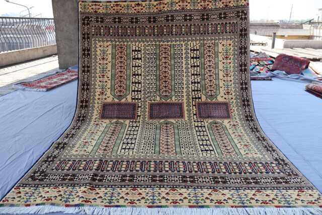 5'6x8 Ft Turkmen Tekke Parda Rug, Natural Dyes Beige Handmade Wool Afghan Oriental Tribal Living Room Bedroom Rug - image 1
