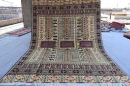 5'6x8 Ft Turkmen Tekke Parda Rug, Natural Dyes Beige Handmade Wool Afghan Oriental Tribal Living Room Bedroom Rug - thumbnail 1