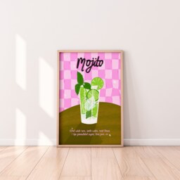 Mojito Cocktail Wall Art Print, Wine Vintage Art, Retro Kitchen Bar Poster, Gift, Poster - thumbnail 1