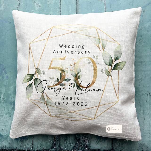 Personalised Names Wedding Anniversary 25Th 50Th 1St 40Th 10Th Home Quote Eucalyptus Wreath Design Linen Style Cushion Cover