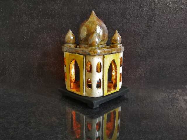 Tiny Taj Mahal Raku Lantern - Ceramic Mosque Miniature Tealight Holder, Arabian Nights Charm Customizable - image 1