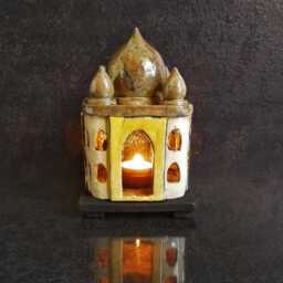 Tiny Taj Mahal Raku Lantern - Ceramic Mosque Miniature Tealight Holder, Arabian Nights Charm Customizable - thumbnail 2