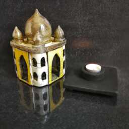 Tiny Taj Mahal Raku Lantern - Ceramic Mosque Miniature Tealight Holder, Arabian Nights Charm Customizable - thumbnail 4