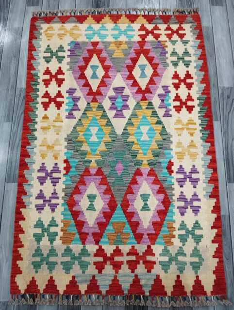 Multicolour Rug, Handmade Artisan Afghan Turkish Scandinavian Navajo Bohemian Flatweave Wool Kilim 158x98 cm - image 1