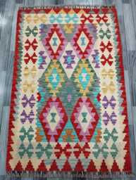 Multicolour Rug, Handmade Artisan Afghan Turkish Scandinavian Navajo Bohemian Flatweave Wool Kilim 158x98 cm - thumbnail 1