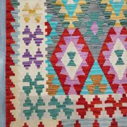 Multicolour Rug, Handmade Artisan Afghan Turkish Scandinavian Navajo Bohemian Flatweave Wool Kilim 158x98 cm - thumbnail 4