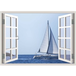Sail Boat View Window 3D Wall Decal Art Removable Wallpaper Sailing Mural Sticker Vinyl Home Decor - thumbnail 2
