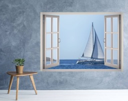 Sail Boat View Window 3D Wall Decal Art Removable Wallpaper Sailing Mural Sticker Vinyl Home Decor - thumbnail 1