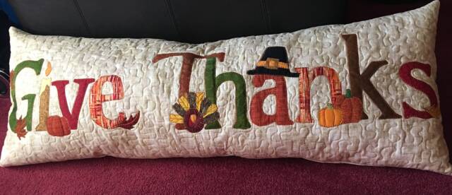 Thanksgiving Pillow Cover/Quilted Applique'd Cover/Fall Holiday Bed Cover/Sofa Cover/15x38 in Cover - image 1