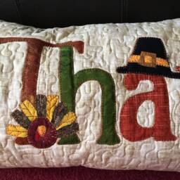 Thanksgiving Pillow Cover/Quilted Applique'd Cover/Fall Holiday Bed Cover/Sofa Cover/15x38 in Cover - thumbnail 3
