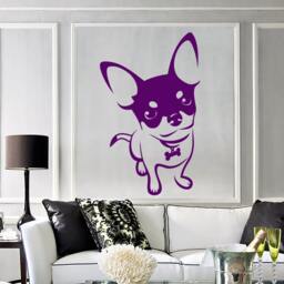 Wall Vinyl Decal Dog's Portrait Cute Puppy Chihuahua With Bow Tie Dog Collar Abstract Modern Home Decor - #1140Dz - thumbnail 2