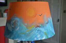 Tapered Drum Lampshade Hand Painted Ocean Waves Sunset & Gulls Ideal For Table Lamp Or Ceiling Pendant Coastal Cottage Art Furniture Designs - thumbnail 1
