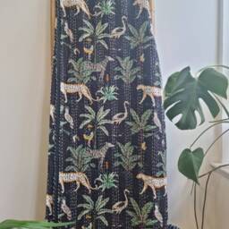 Kantha Stitch Pure Cotton Reversible Bed/Sofa Throw King Size Handmade Dohar Quirky Black Boho Jungle Leopard Cheetah Tropical Magic - thumbnail 2